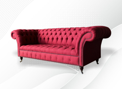 Dreisitzer Design Polster Textil Sofa 3er Möbel Chesterfield Luxus Rote Couchen